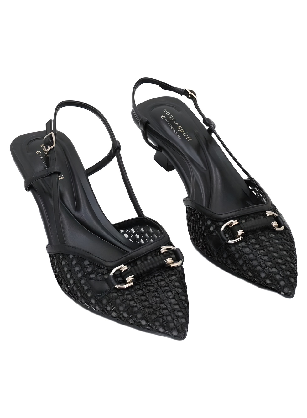 Easy Spirit Hetty2 Black Woven Slingback Pointed Toe Bit Pumps Size 8.5M